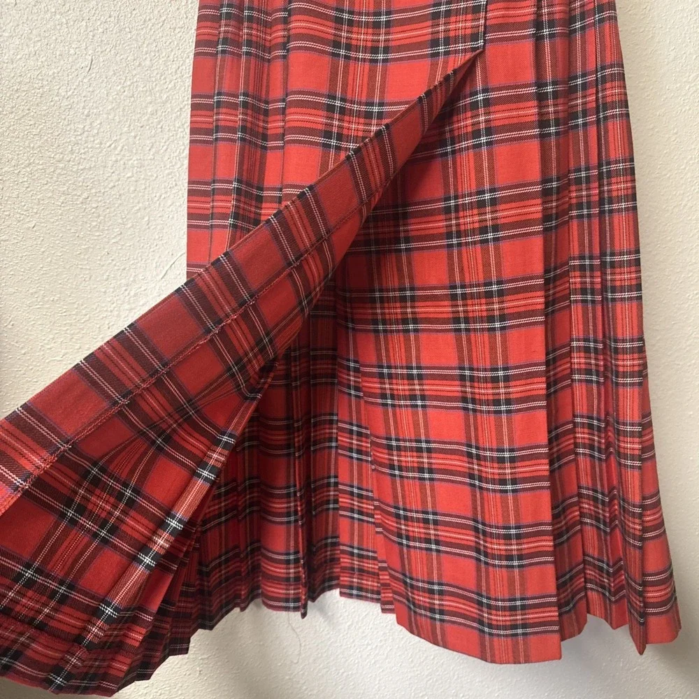 VTG Plaid Wrap Skirt SZ 8‎ Red 90s Academia Tartan Heritage Union Made Gold - Picture 4 of 15